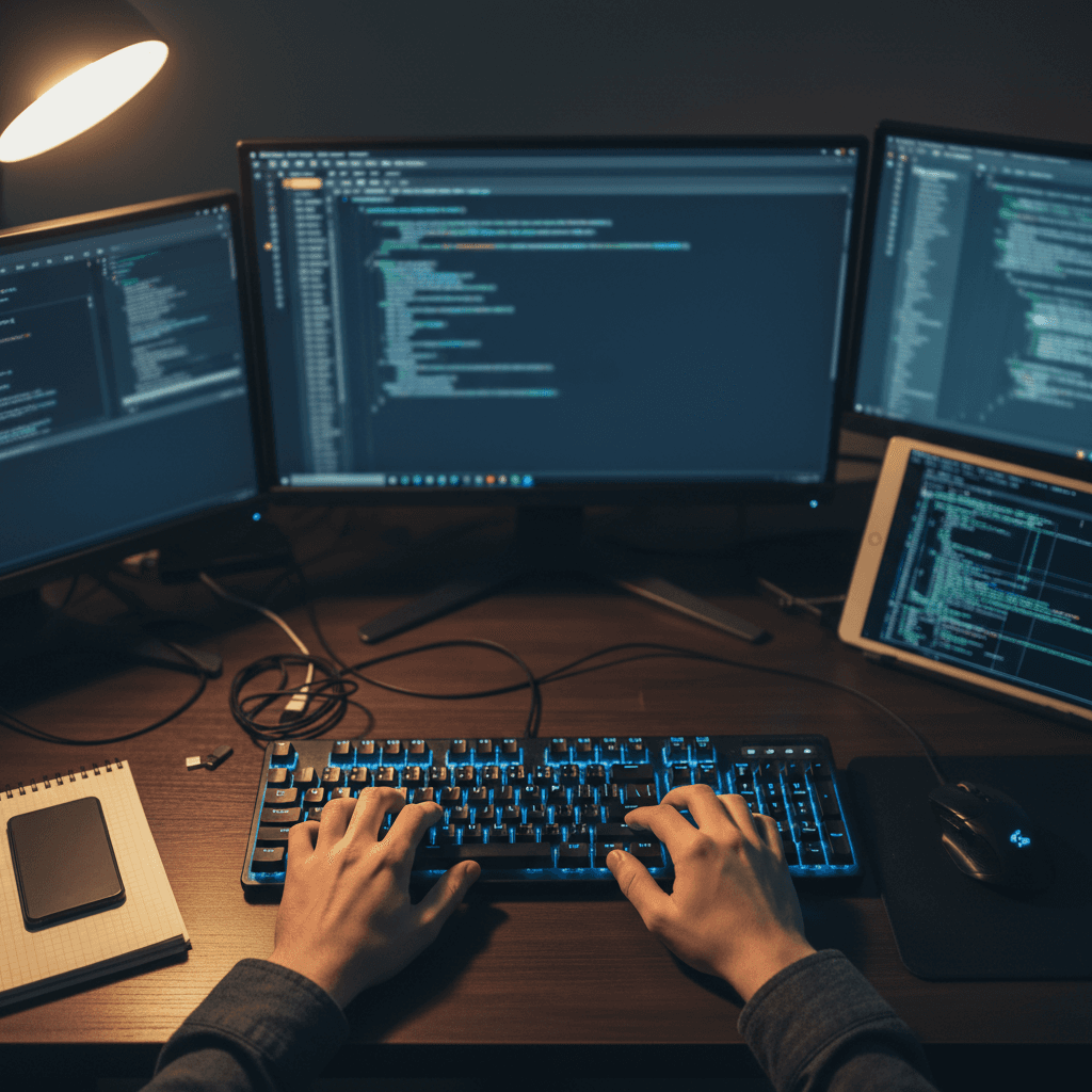 Developer working on custom software code